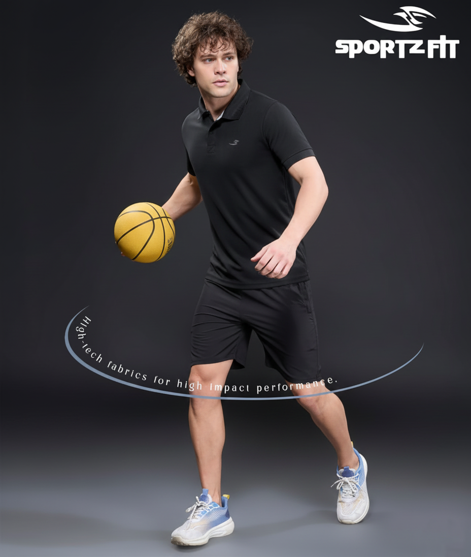 Men Collar Neck T-Shirt -  Black | L | SBT03